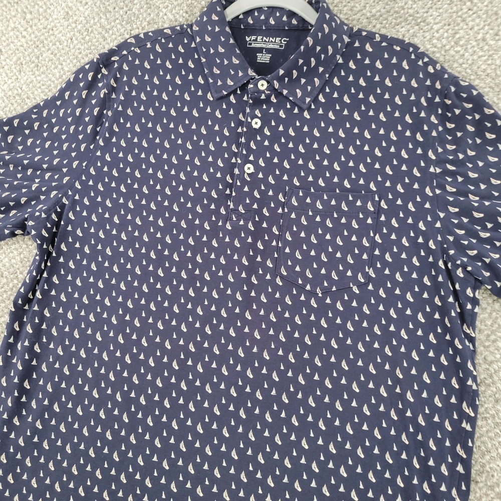 Fennec Sunwashed Collection Mens Navy Sailboat Print Golf Polo Shirt Large L